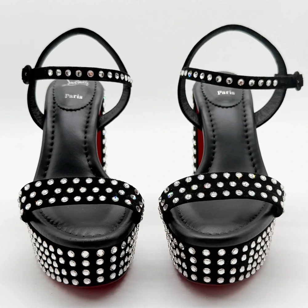 Christian Louboutin Movida Jane Crystal-Embellished Suede Platform Sandal EU37.5 - Picture 11 of 14